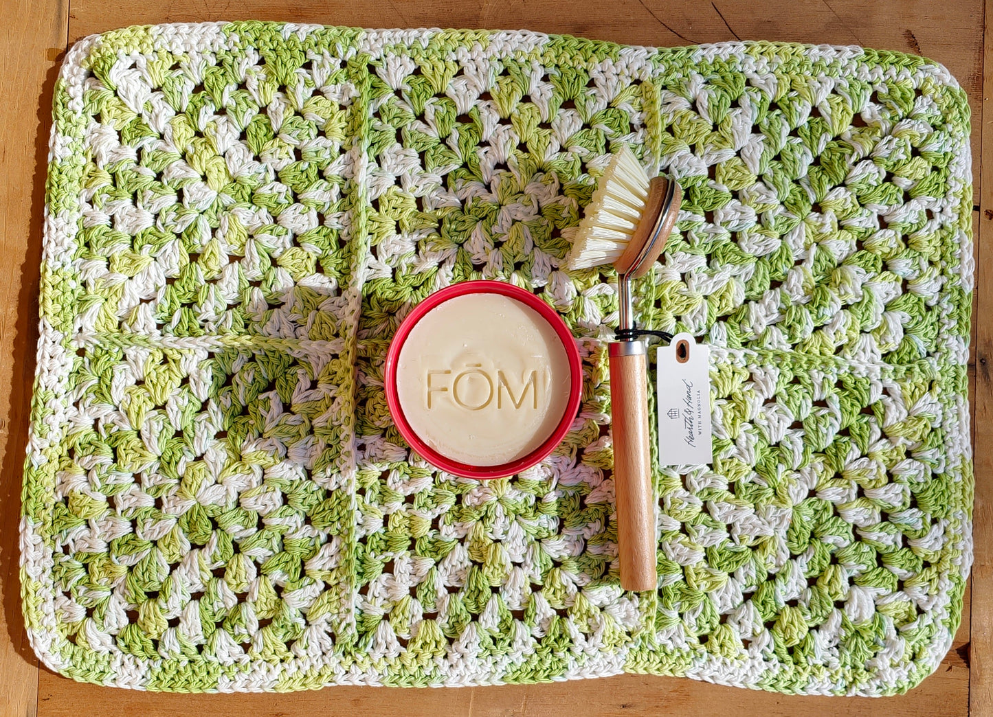 Lime Green Christmas Dish Soap & Drying Mat Set